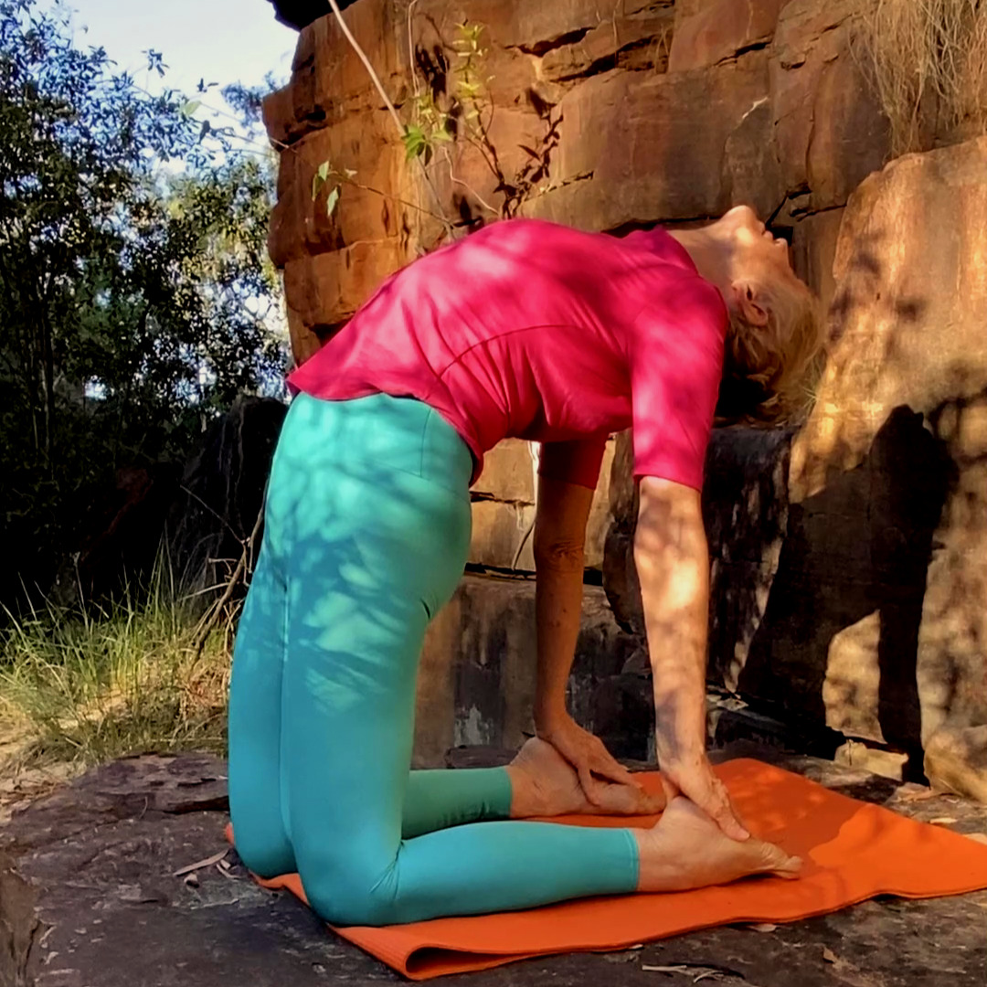 Yoga backbend benefits: Chris Lalor in Camel Pose at Umbrawarra Gorge