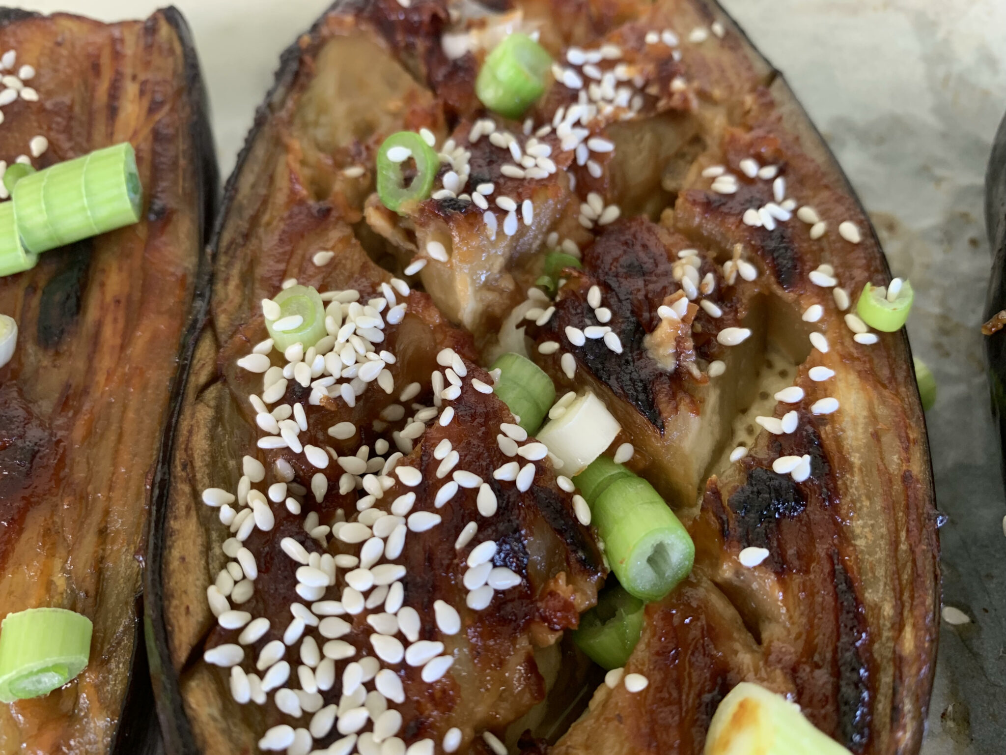 Miso eggplant halves baked with a Japanese miso glaze