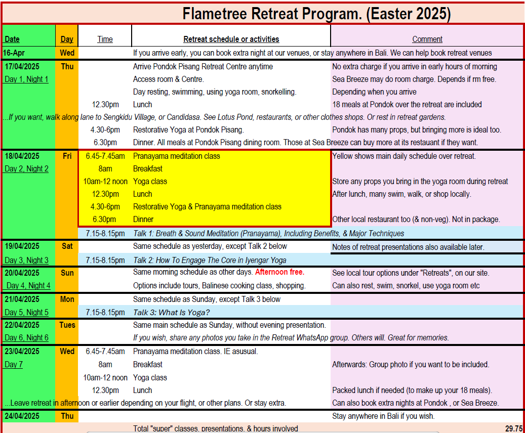 Retreat schedule 2025 Easter