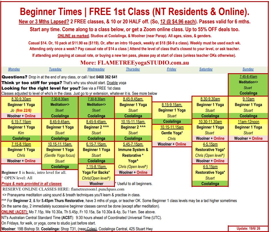 Darwin CoolaLinga Yoga timetable June 2026v5 Darwin CoolaLinga Yoga timetable