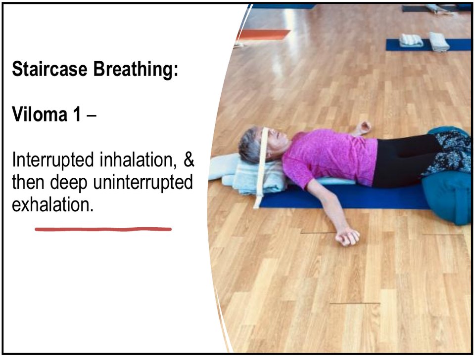 Viloma 1 staircase breathing: interrupted inhalation then a deep uninterrupted exhalation