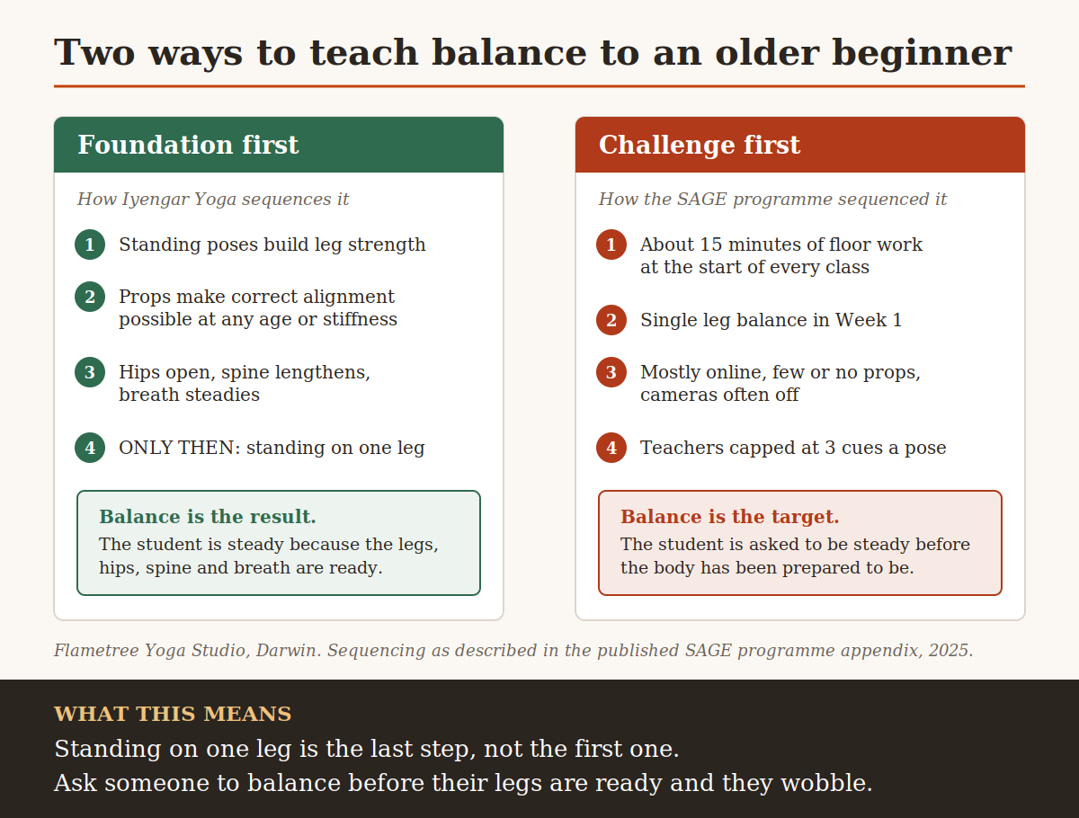 Yoga for seniors: why standing on one leg comes last, not first