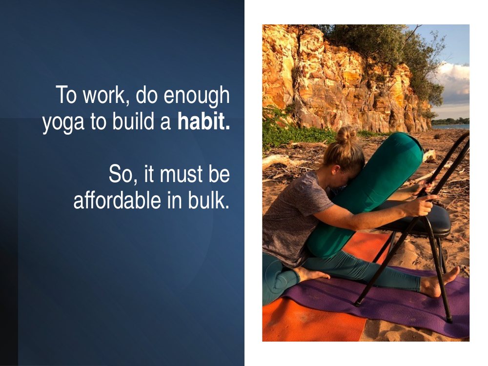 To work, do enough yoga to build a habit, so it must be affordable in bulk